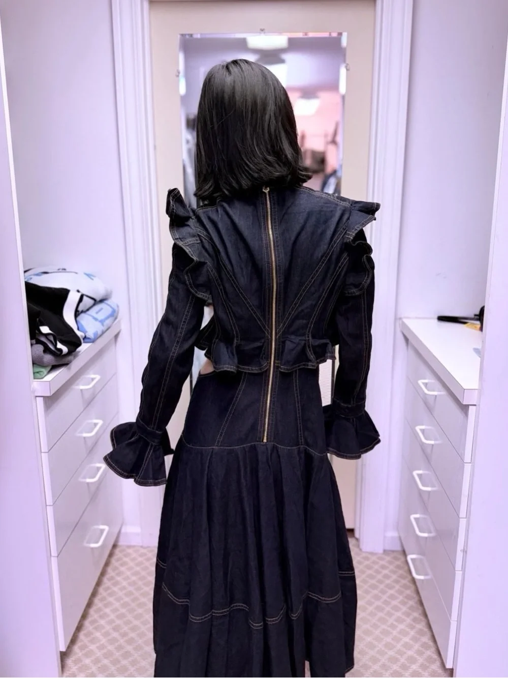 NWOT Zimmermann Dark Indigo Ruffled Denim Cut-Out Maxi Dress, Size AU 2 - Picture 2 of 3